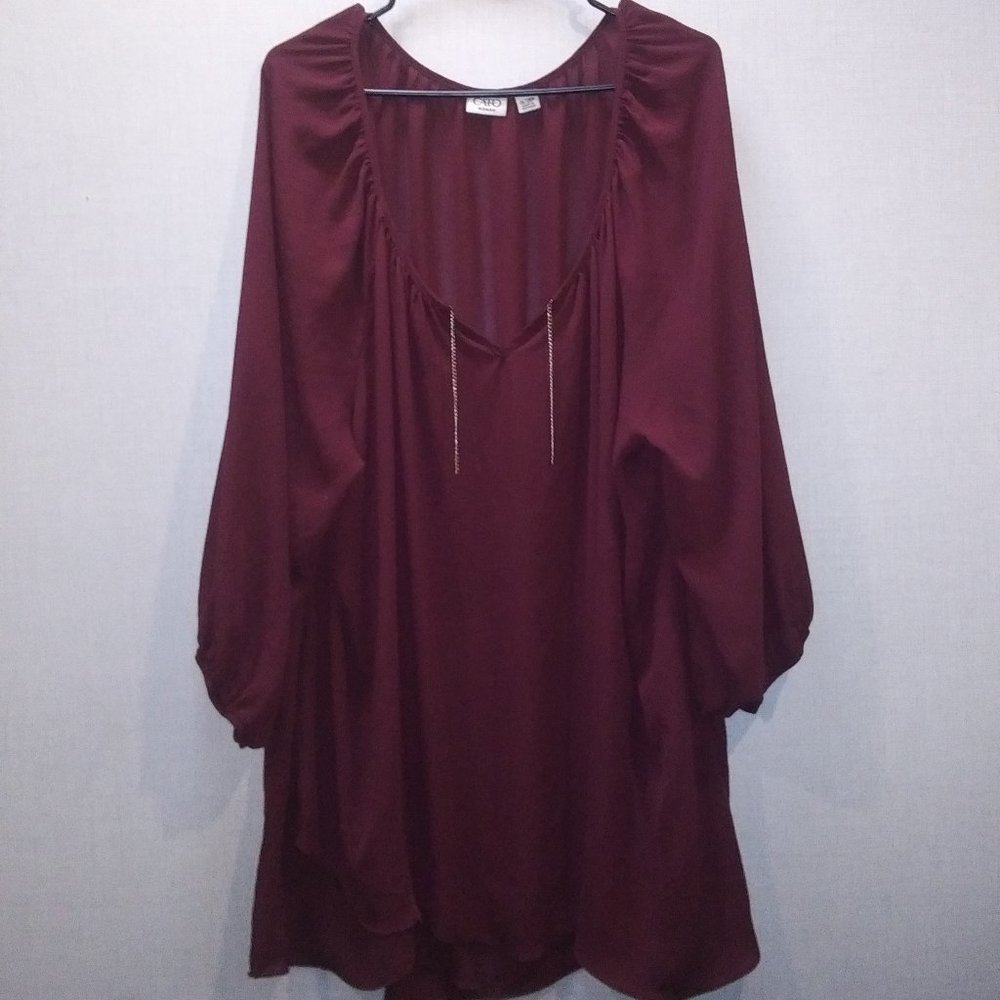 Cato Woman Maroon sheer blouse with stretch cuff